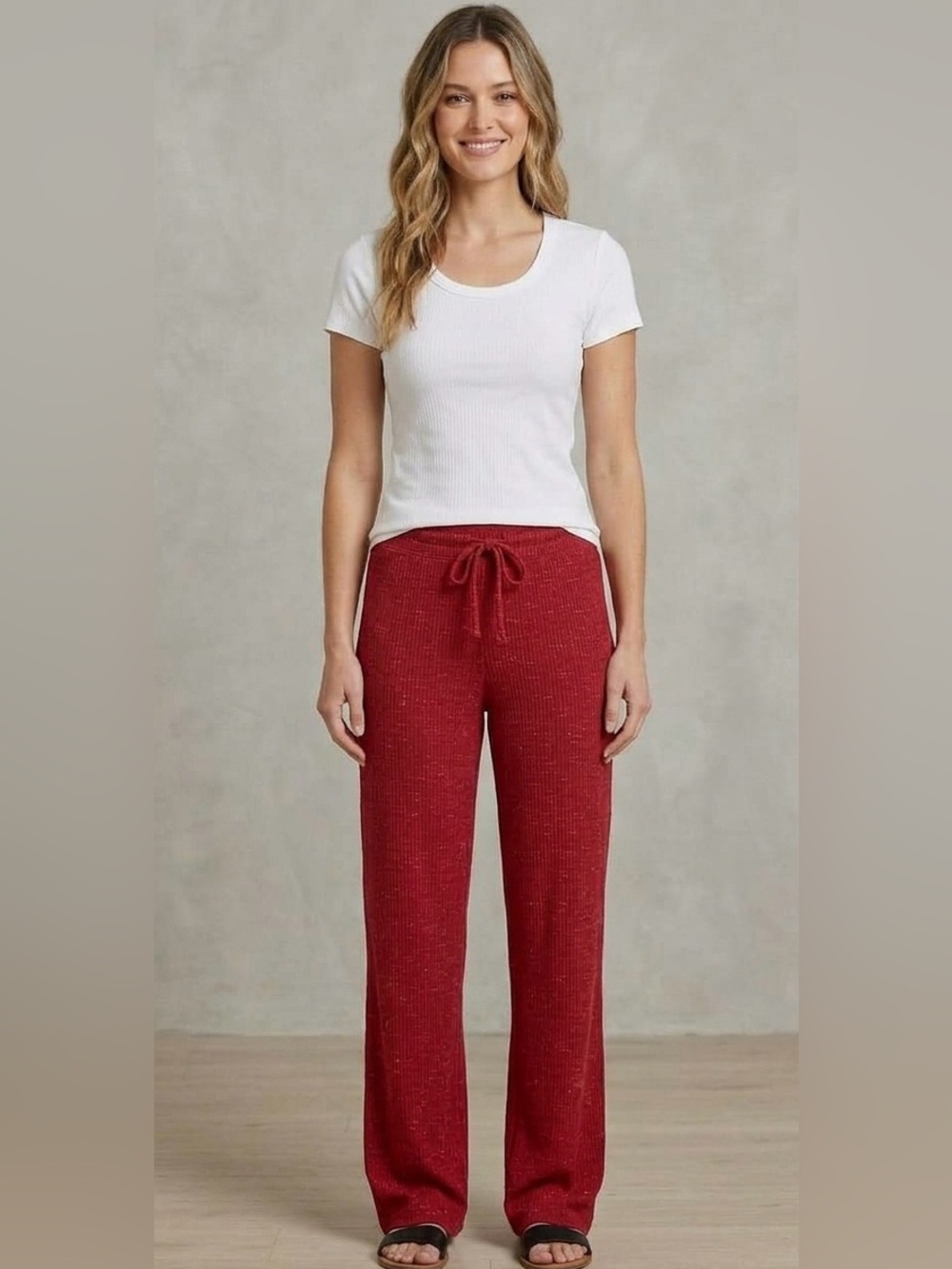 259-260 Zenana Cabernet Brushed Hacci Drawstring Wide-Leg Lounge Pants